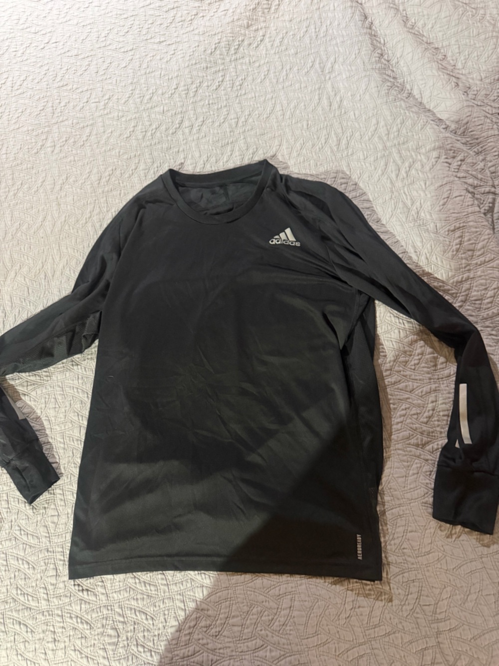 adidas Men’s Black Long-Sleeve Athletic Tee with Reflective Logo